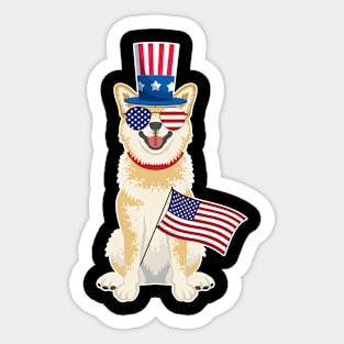 Shiba Inu Uncle Sam Hat Sunglasses Usa Flag 4th Of July Sticker